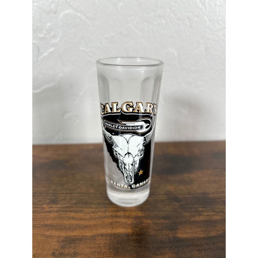 Harley-Davidson Calgary Alberta Canada Shot Glass Steer Skull Biker Souvenir